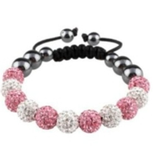 Crystal beads bracelet white pink 10mm